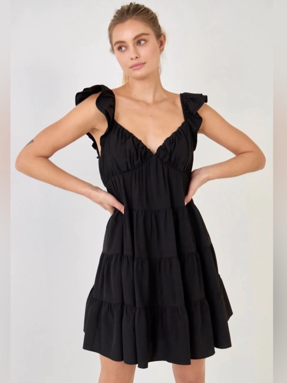 Endless Rose Ruffled Sweetheart Flounced Mini Dress Black L